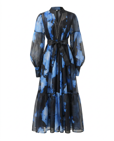 Magnetic Printed Colorblock Maxi Dress