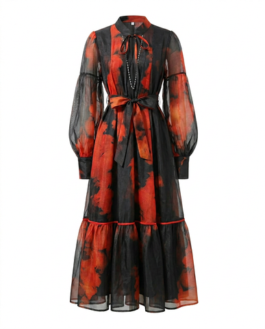 Magnetic Printed Colorblock Maxi Dress