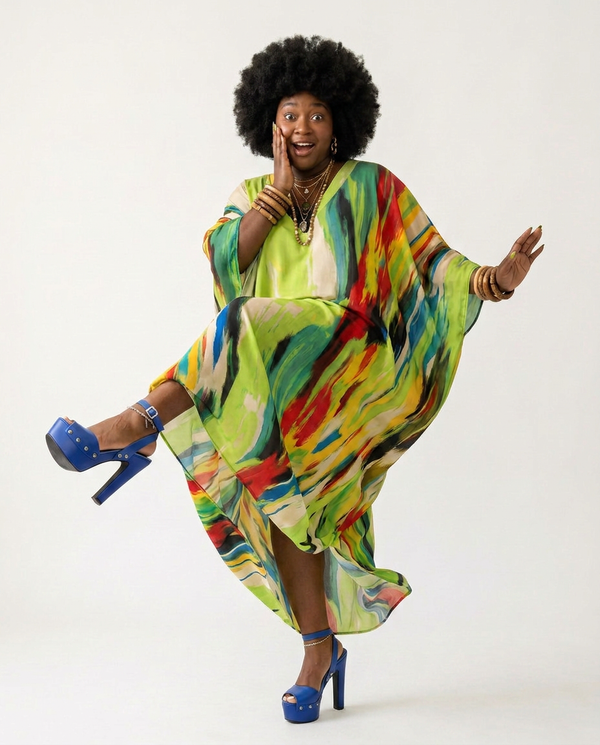 Amuko Crepe Kaftan: Luxurious Multicolored Bubu Gown