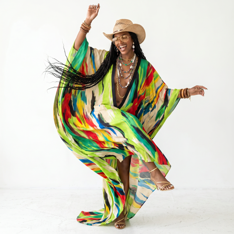 Final Sale Umuibe Adire Kaftan: Deep V Version