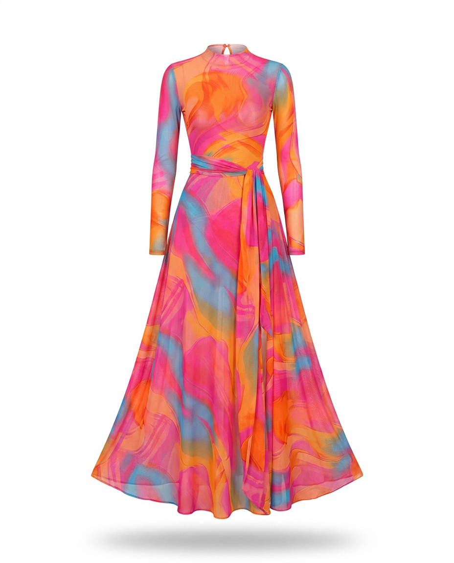 Vibrant Printed Mermaid Maxi Dress