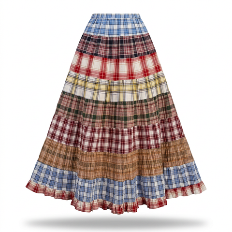 Wanderlust Plaid Patchwork Maxi Skirt