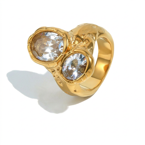 Golden Gold-Plated Zircon Statement Ring