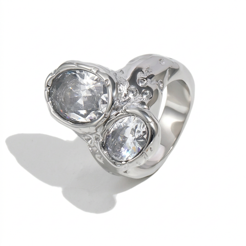 Golden Gold-Plated Zircon Statement Ring