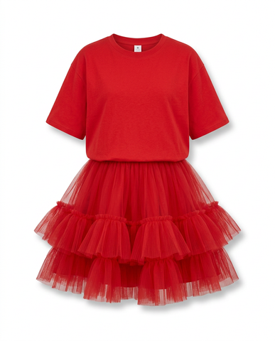 Radiant Mesh Ruffle Mini Dress