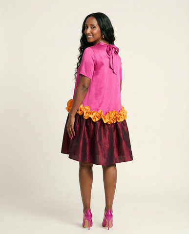 Vibrant Ruffled Taffeta Mini Dress