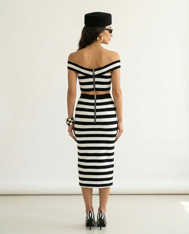 Confident Striped Button Two-Piece Set