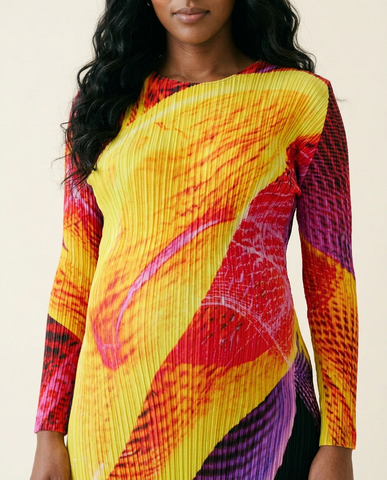 Vibrant Pleated Printed Maxi Dress