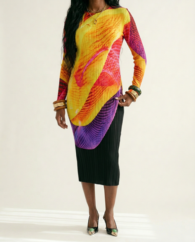 Vibrant Pleated Printed Maxi Dress