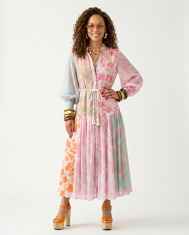 Vibrant Printed Pleated Maxi Dress