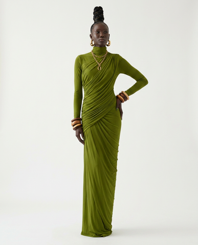 Majestic Draped Long Sleeve Maxi Dress