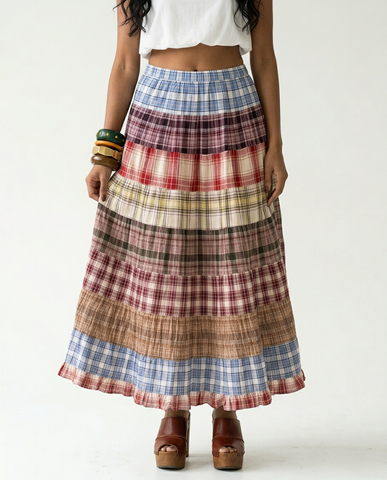 Wanderlust Plaid Patchwork Maxi Skirt