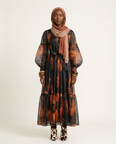 Magnetic Printed Colorblock Maxi Dress