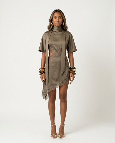 Audacious Scarf Collar Mini Dress