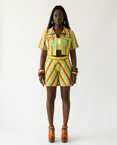 Vibrant Striped Cropped Two-Piece Set