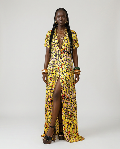 Radiant Silk Ankara Maxi Dress