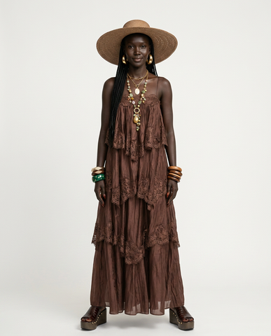 Divine Embroidered Tiered Maxi Dress