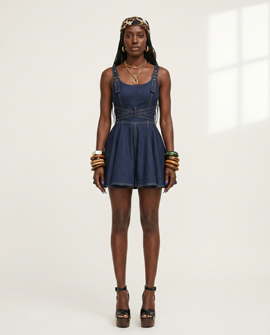 Daring Denim Flared Mini Dress