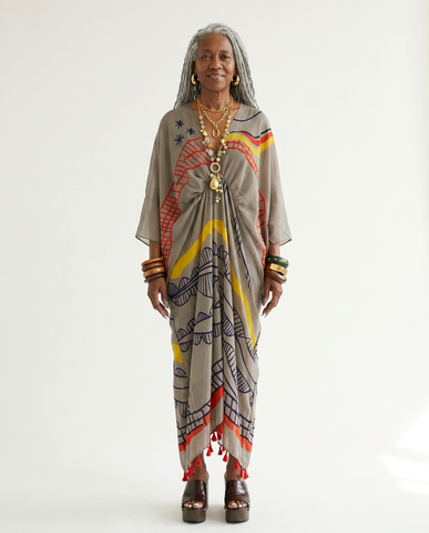 Wanderlust Graffiti Print Tassel Kaftan