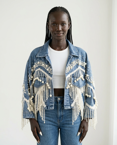 Wild Heart Pearl Tassel Denim Jacket