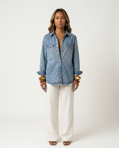 Radiant Rhinestone Denim Shirt