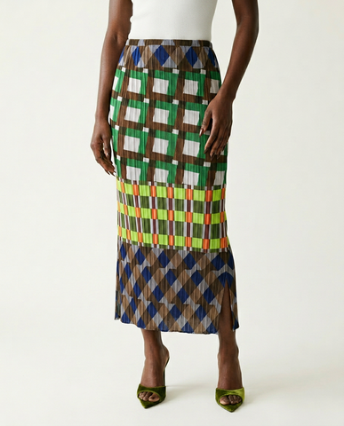 Spirited Plaid Pleated Midi Skirt