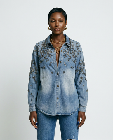 Divine Sequin Floral Denim Blouse