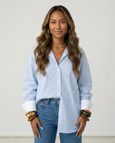 Radiant Pearl Striped Blouse