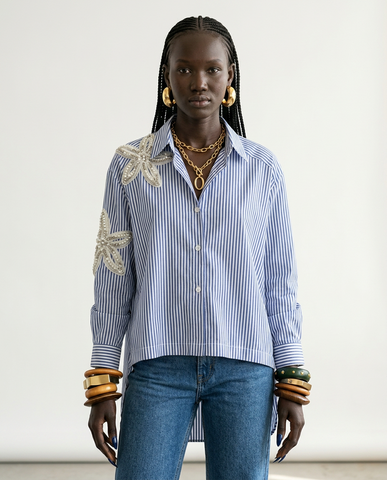 Divine Striped Beaded Floral Blouse