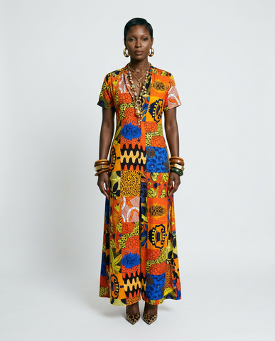 Vibrant Printed Silk Kaftan Dress