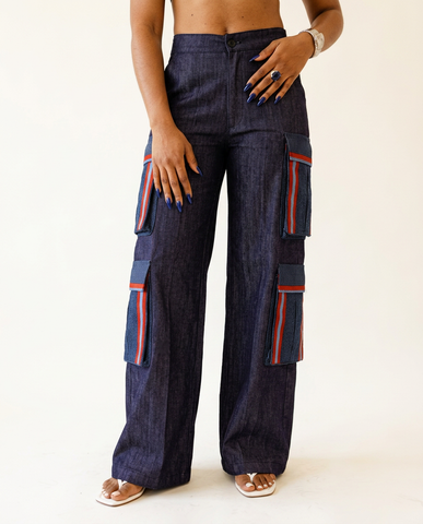 Untamed Denim Aso Oke Cargo Pants
