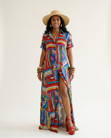 Ethereal Silk Ankara Kaftan Dress