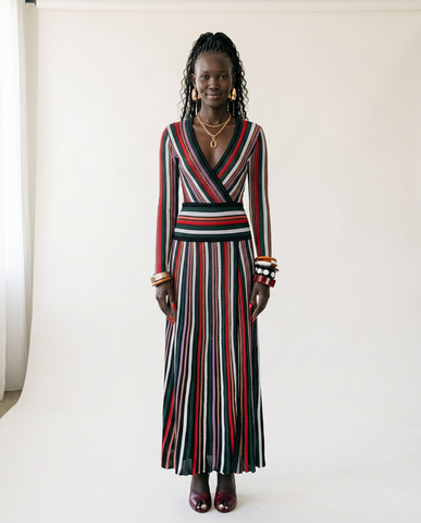 Vibrant Striped Knit Midi Dress