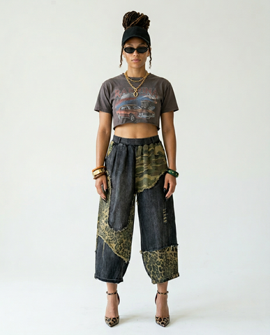 Audacious Camo Leopard Patchwork Jeans