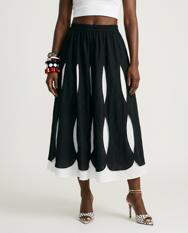 Unique Layered Hole-Design Maxi Skirt
