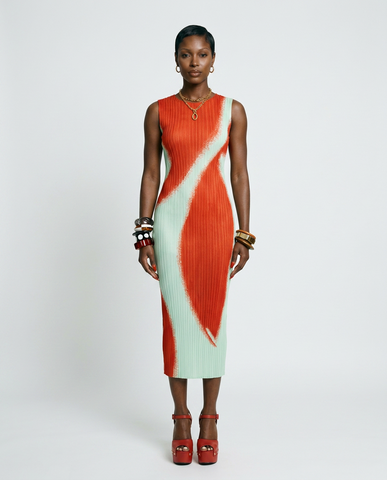 Vibrant Geometric Pleated Midi Dress