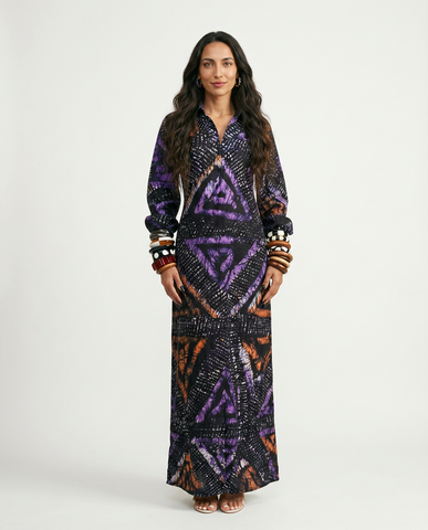 Worthy Adire Lantern Sleeve Midi Dress