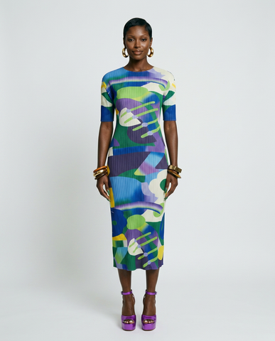 Vibrant Abstract Pleated Midi Dress