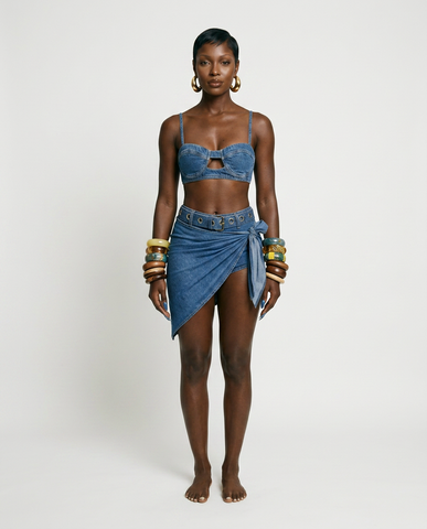 Audacious Denim Strappy Bikini Set