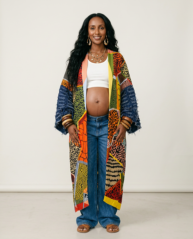 Vibrant Patchwork Denim Kimono