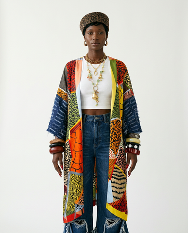Vibrant Patchwork Denim Kimono