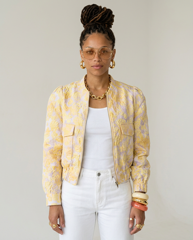 Vibrant Patterned Cropped Bomber Jacket