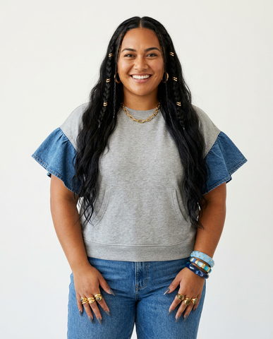 Audacious Denim Ruffle T-Shirt