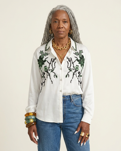 Divine Rhinestone Floral Embroidered Blouse