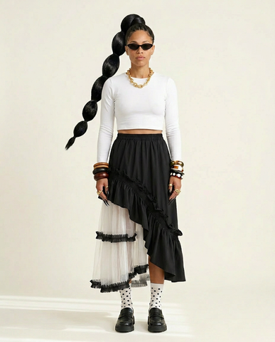 Unique Irregular Ruffle Mesh Skirt