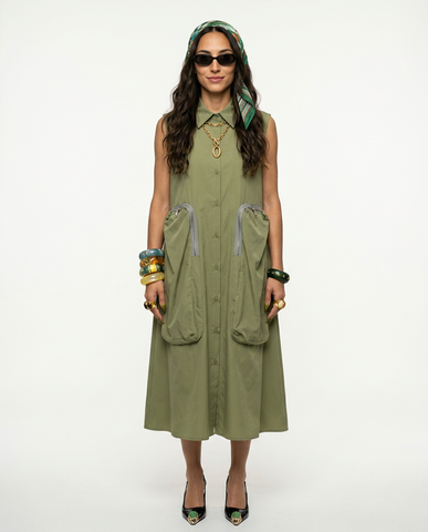 Confident Sleeveless Pocketed Shirt Dress