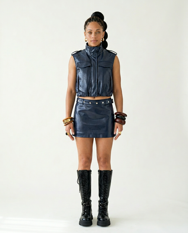 Daring Faux Leather Two-Piece Set