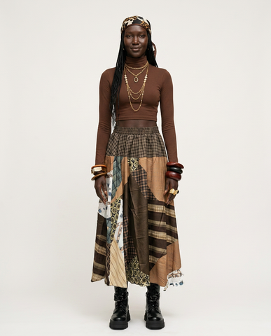Unique Patchwork Plaid Maxi Skirt