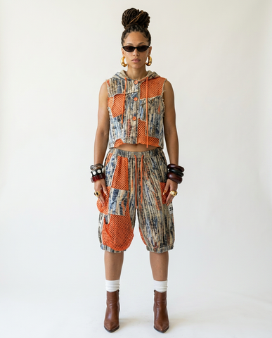 Vibrant Mesh Patchwork Vest Set