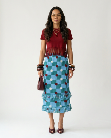 Spirited Plaid Tassel Midi Skirt